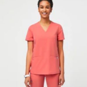 Figs Limited Edition Hot Coral Casma 3 Pocket Scrub Top XS